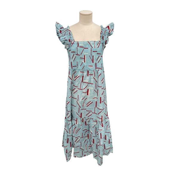 Tuckernuck Rory Dress Flutter Sleeve Smocked Bodice Lightweight Blue Red Size XL - Picture 1 of 12